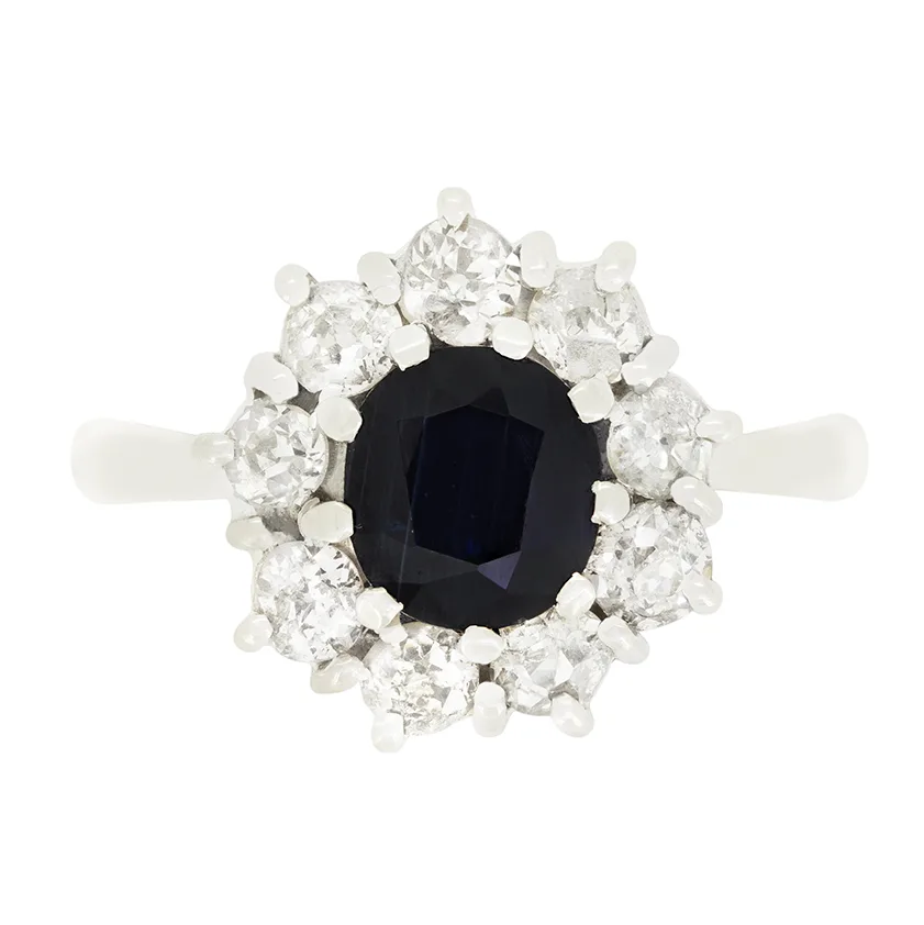 Vintage 1.20ct Sapphire and Diamond Cluster Ring, c.1960s