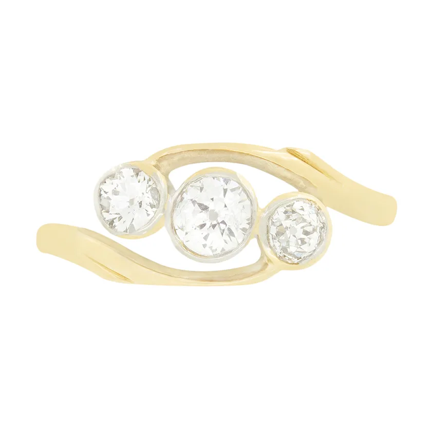 Edwardian 0.75ct Diamond Three Stone Twist Ring, c.1910s