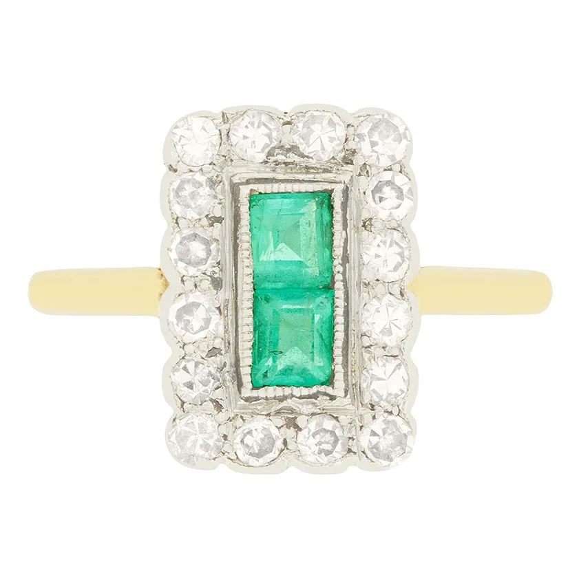 Edwardian 0.50ct Emerald and Diamond Cluster Ring, c.1910s