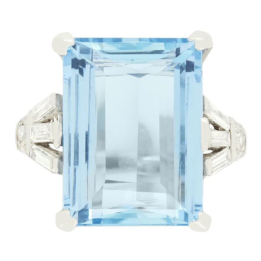Art Deco 7.50ct Aquamarine and Diamond Cocktail Ring, c.1920s