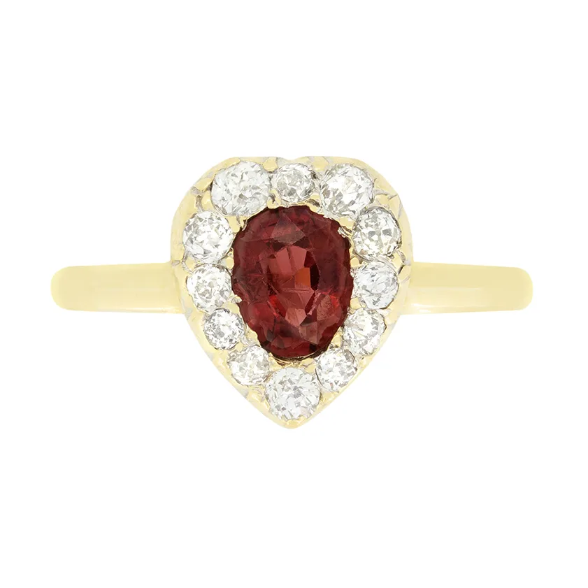 Victorian 0.50ct Ruby and Diamond Heart Cluster Ring, c.1880s