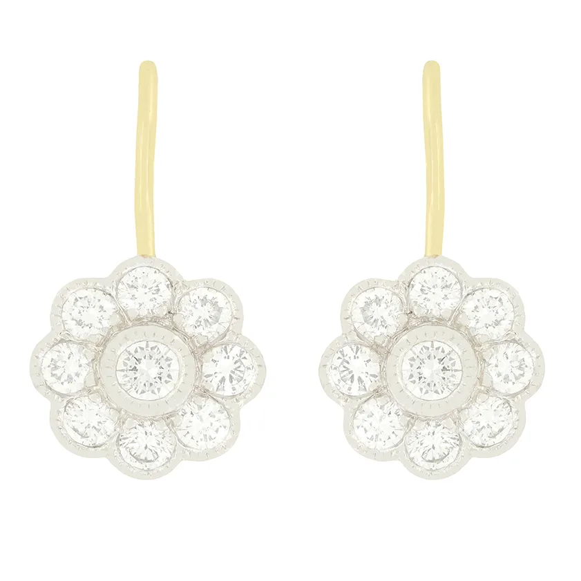 Vintage 1.90ct Diamond Daisy Cluster Earrings, c.1980s