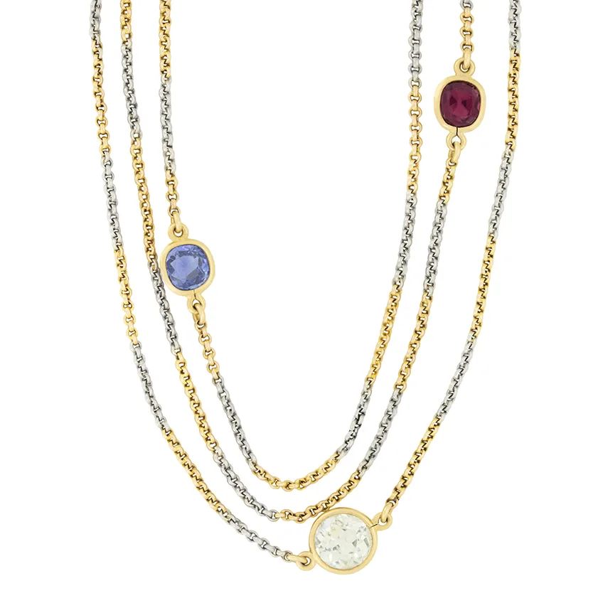 Edwardian 5.95 carat Sapphire, Garnet and Zircon Guard Chain, c.1910s