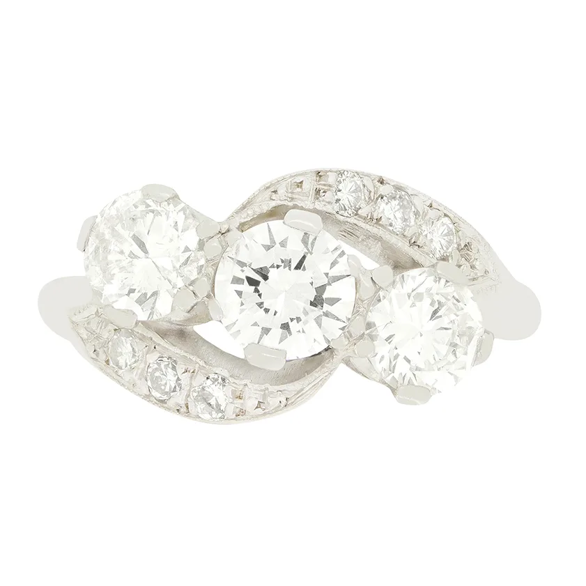 Vintage 1.65ct Diamond Three Stone Twist Ring, c.1950s