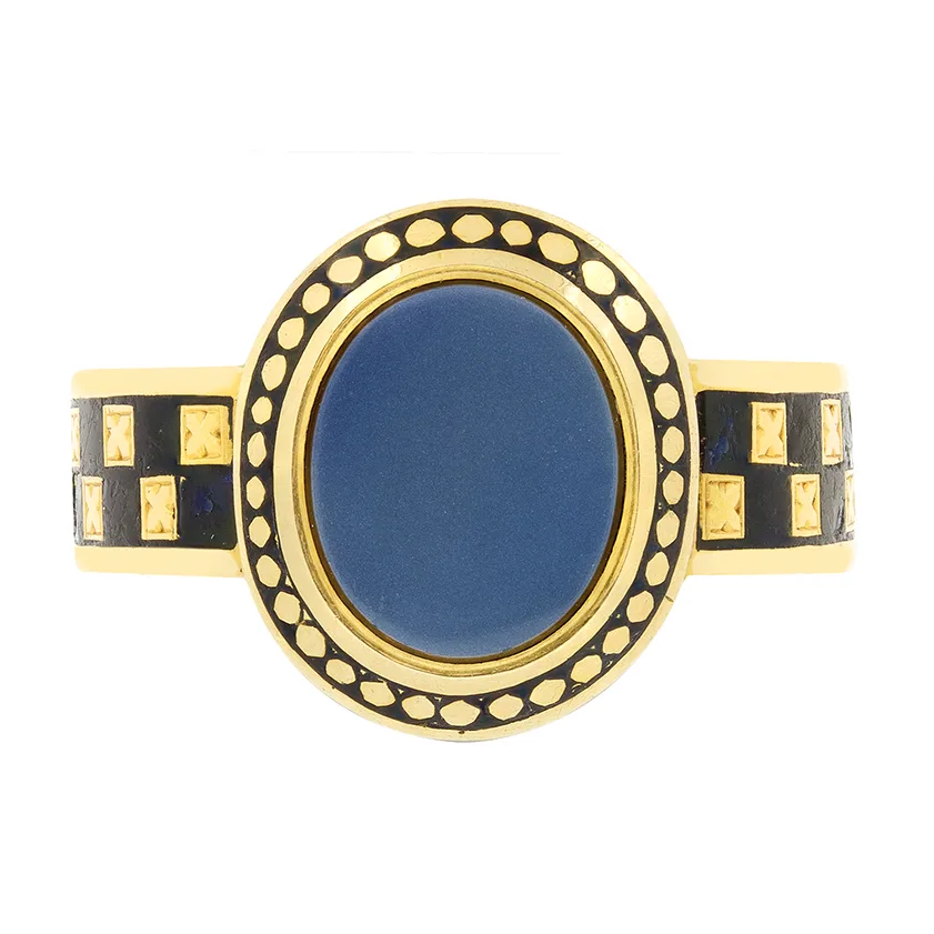 Antique Chalcedony Mourning Ring, hallmarked 1914
