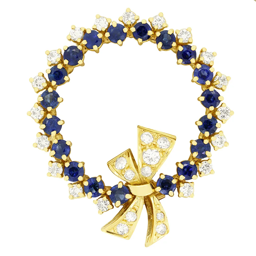 Vintage 1.90ct Sapphire and Diamond Brooch, hallmarked 1962