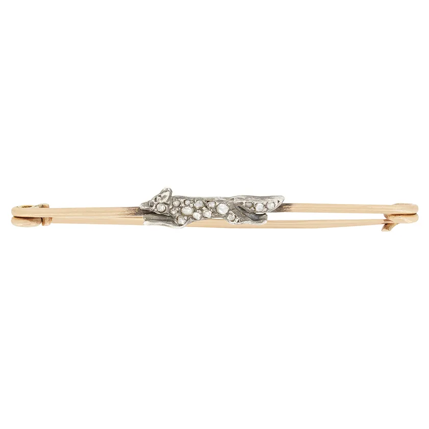 Victorian 0.05ct Diamond Fox Brooch, c.1880s