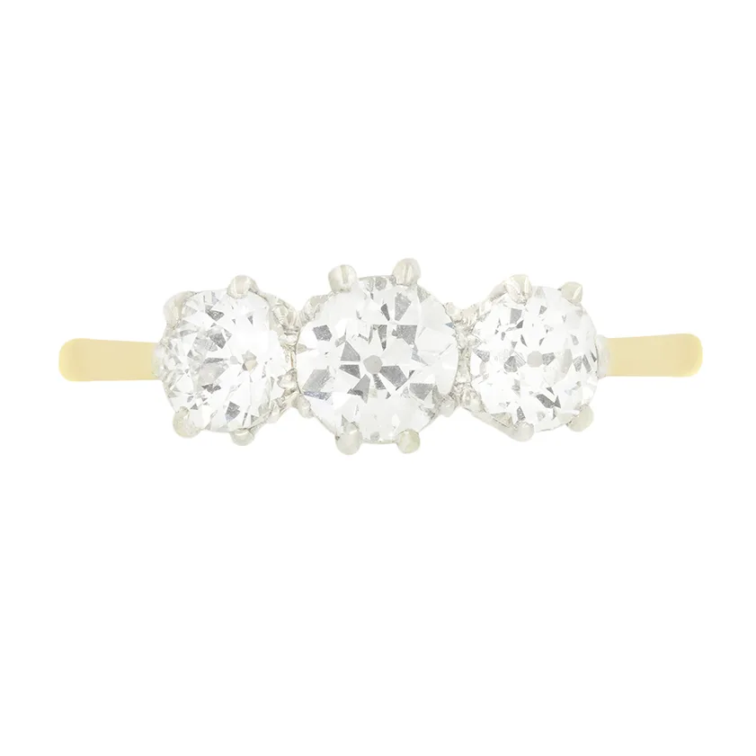 Edwardian 1.05ct Diamond Three Stone Ring, c.1910s