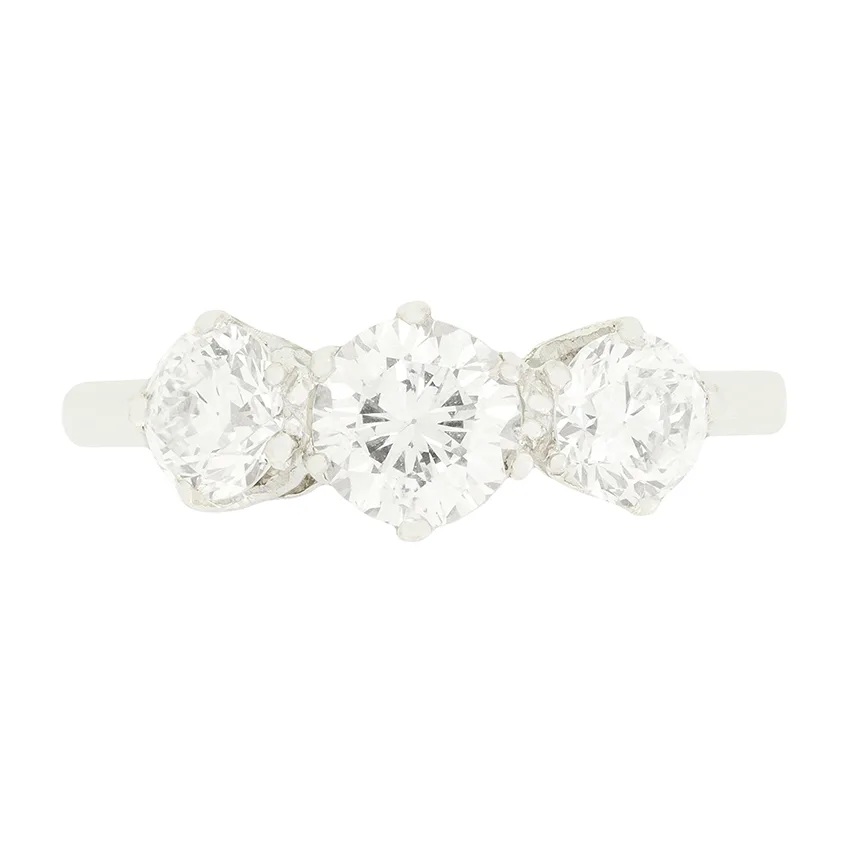 Late Deco 1.75ct Diamond Three Stone Ring, c.1930s