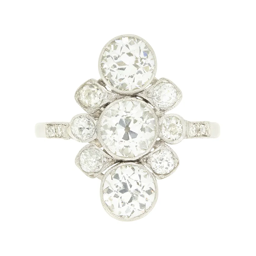 Art Deco 2.75ct Diamond Vertical Three Stone Ring, c1920s