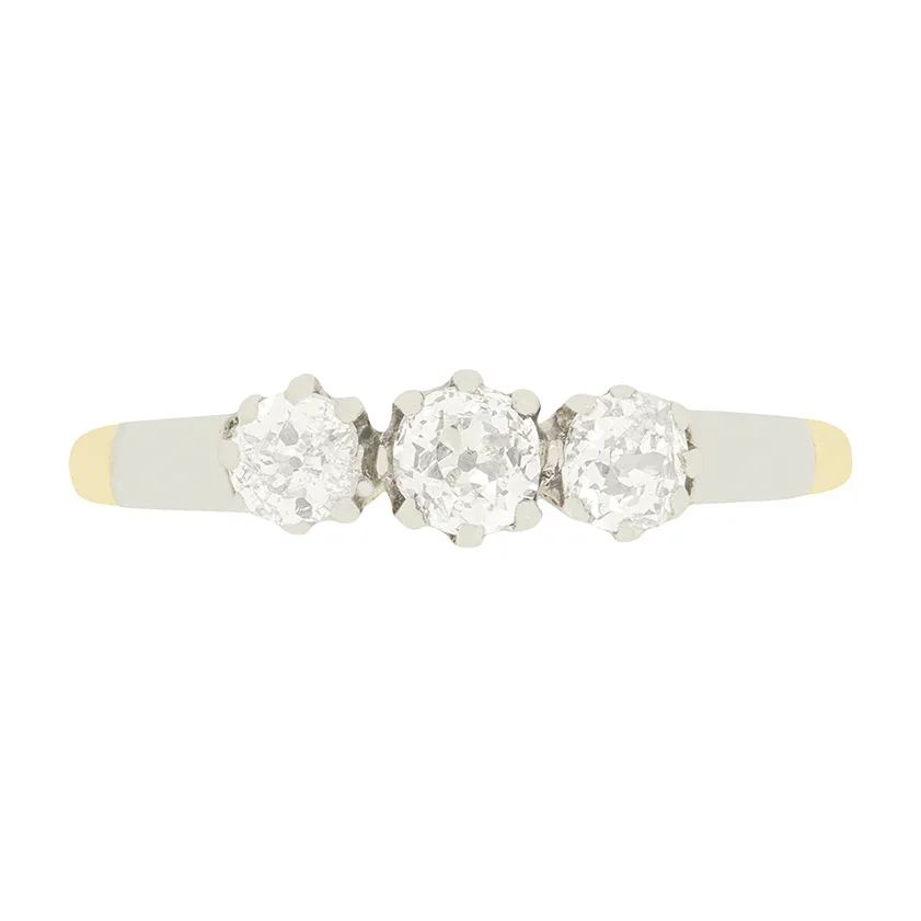 Edwardian 0.65ct Diamond Three Stone Ring, c.1910s