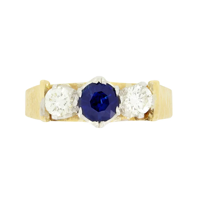 Vintage 0.50ct Sapphire and Diamond Three Stone Ring, c.1980s