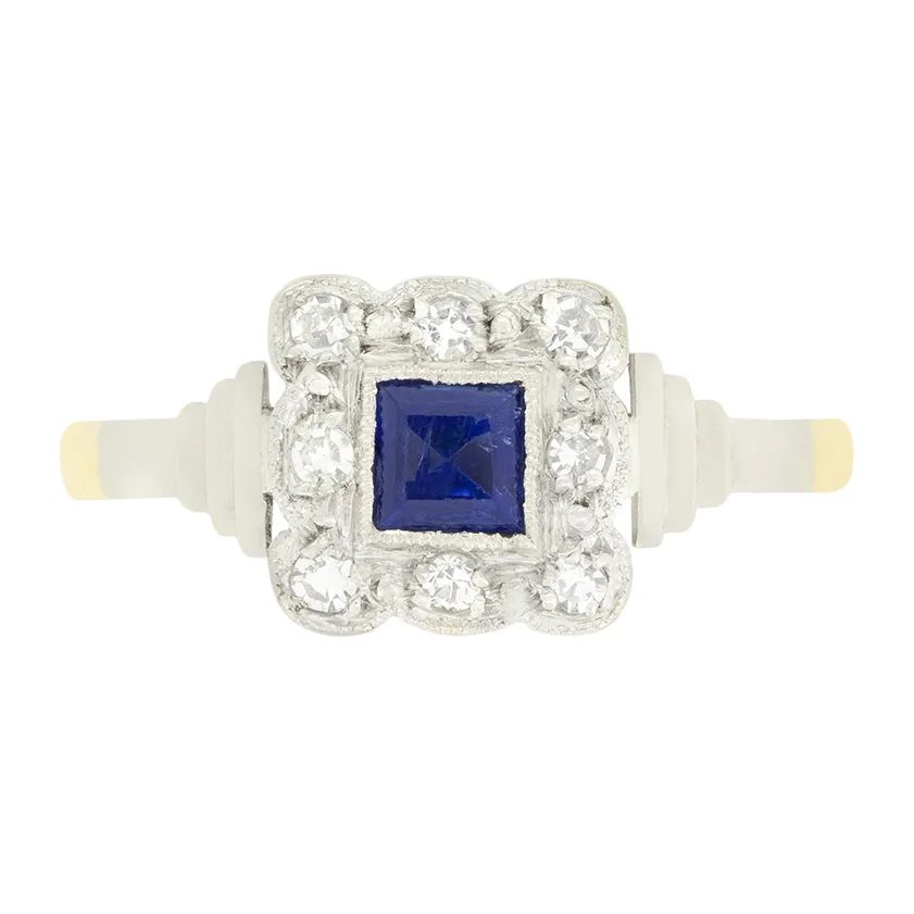 Antique 0.30ct Sapphire and Diamond Cluster Ring, c.1930s