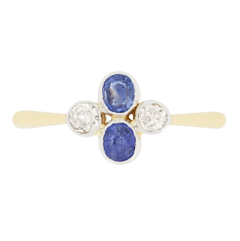 Edwardian 0.30ct Sapphire and Diamond Cluster Ring, c.1910s