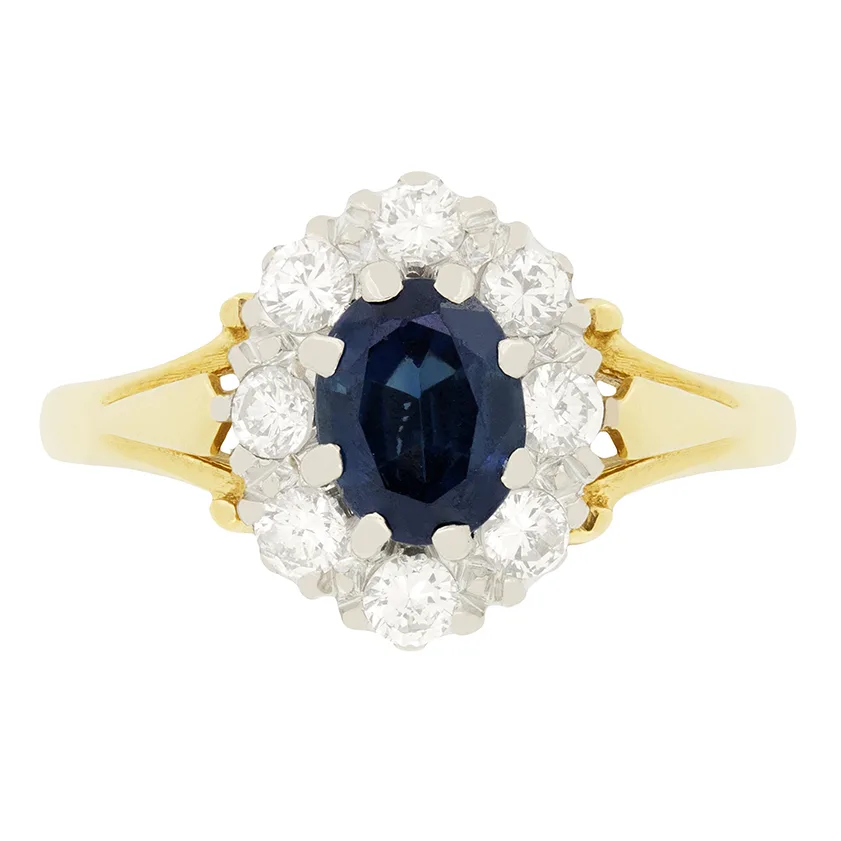 Vintage 0.70ct Sapphire and Diamond Cluster Ring, hallmarked1978