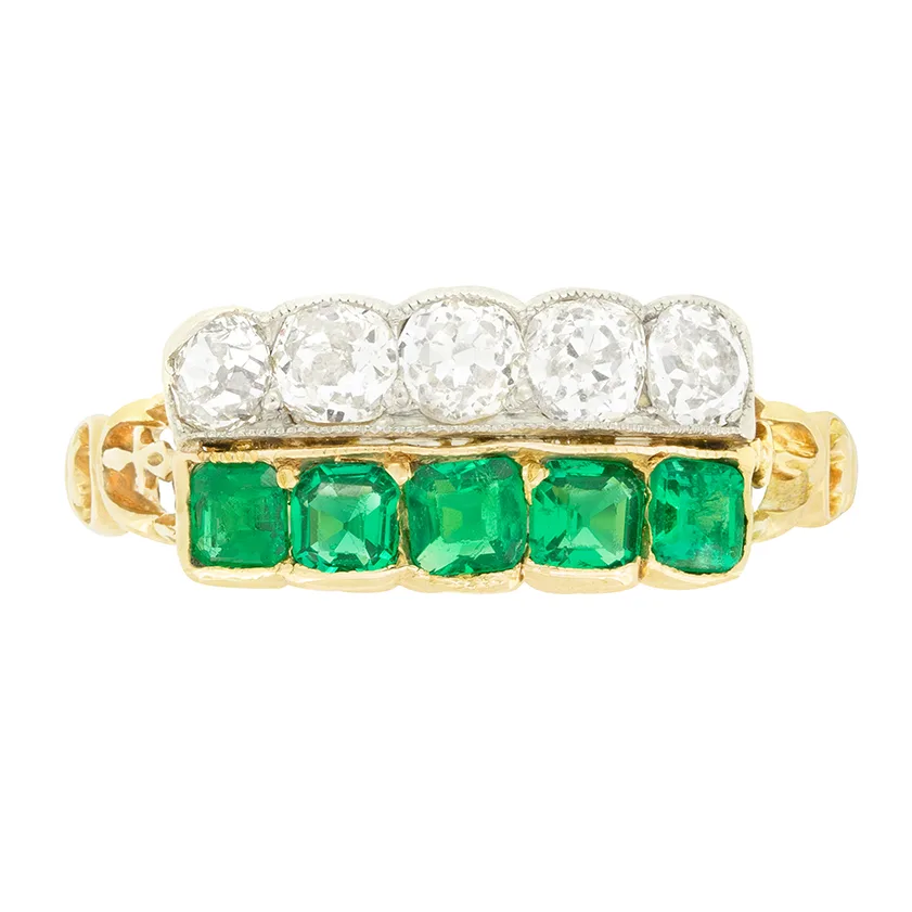 Victorian 0.50ct Emerald and Diamond Ring, c.1880s