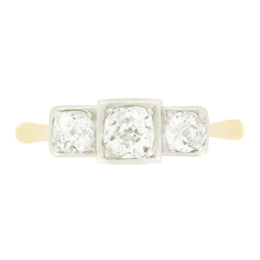 Edwardian 0.95ct Diamond Three Stone Ring, c.1910s