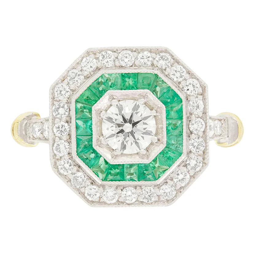 Vintage 0.40ct Diamond and Emerald Cluster, c.1980s