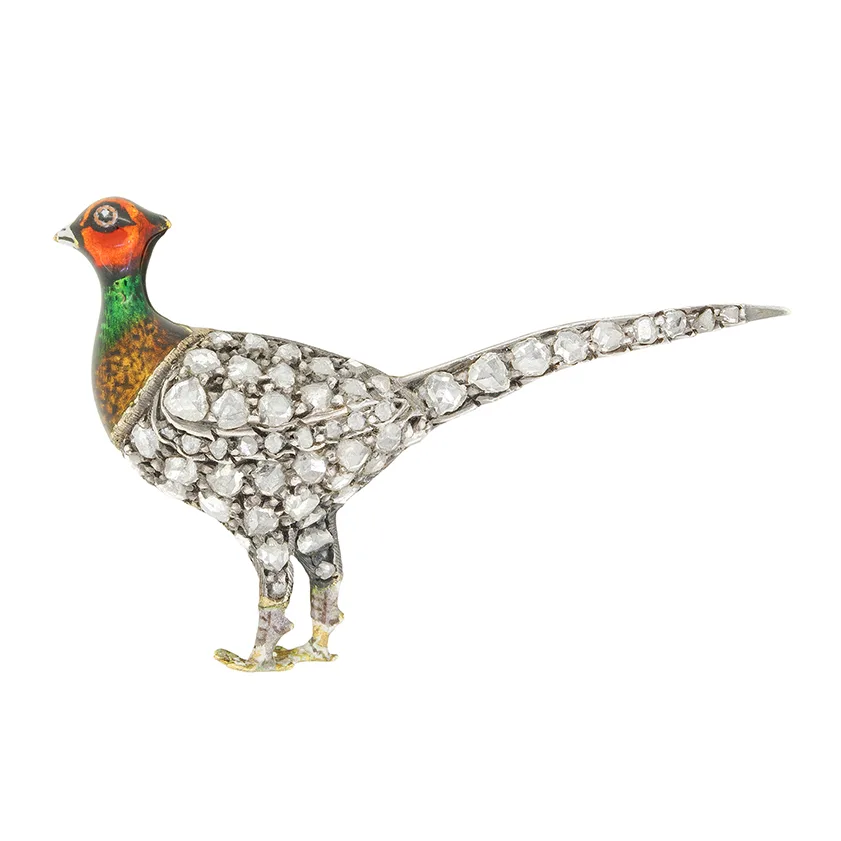 Victorian 0.35ct Diamond Pheasant Brooch, c.1880s