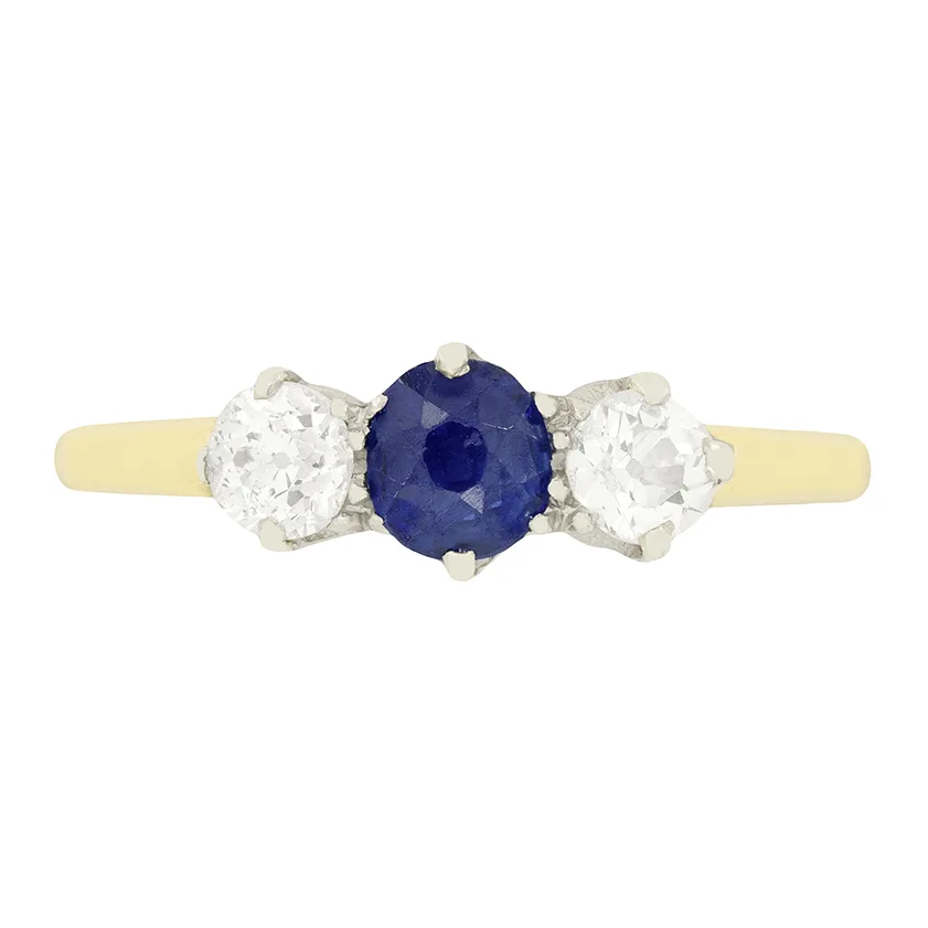 Edwardian 0.35ct Sapphire and Diamond Three Stone, c.1910s