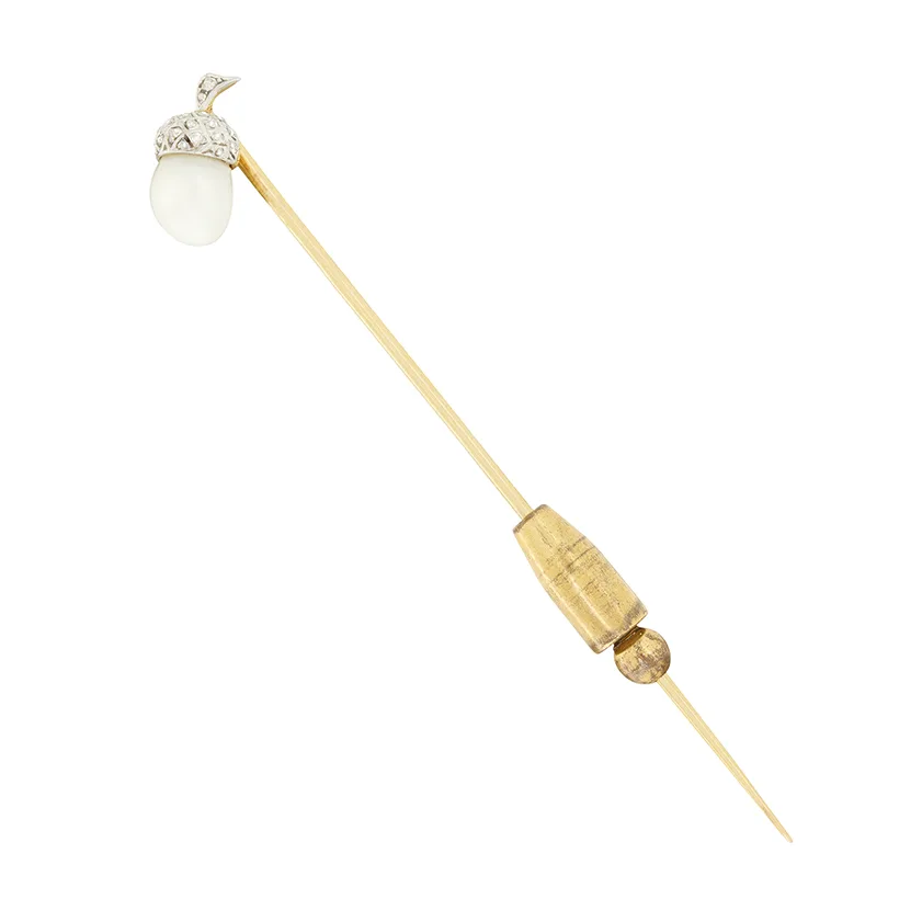 Edwardian Pearl and Diamond Pin Brooch, c.1910s