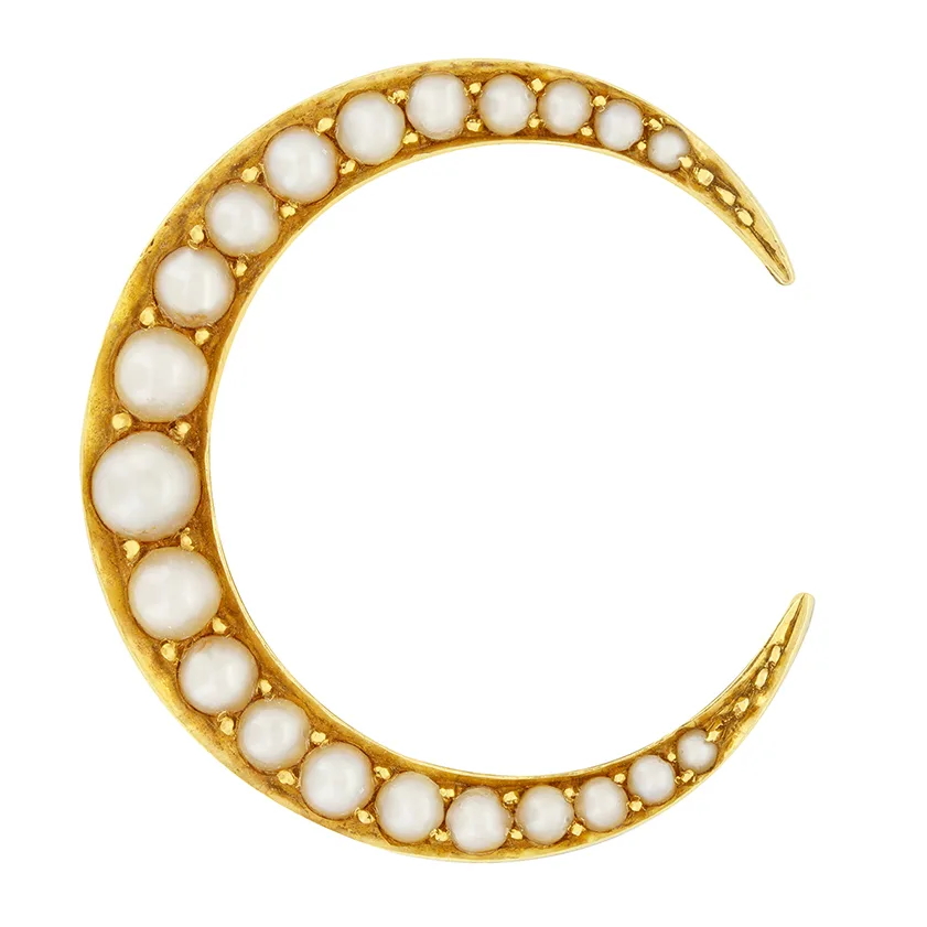 Victorian Pearl Moon Brooch, c.1900s