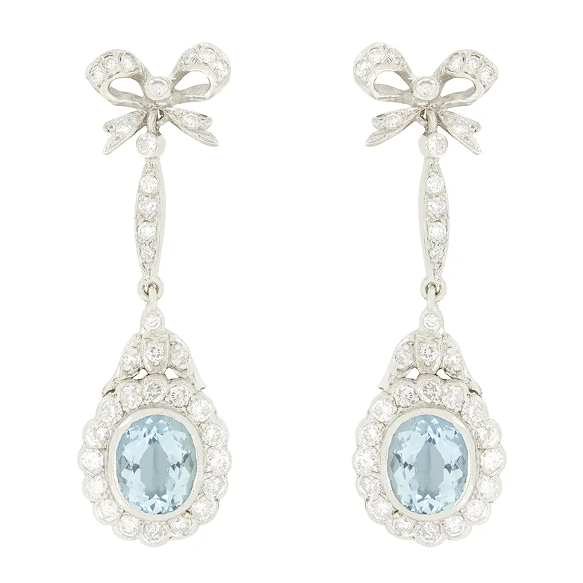 Vintage 4.00ct Aquamarine and Diamond Drop Earrings, c.1960s