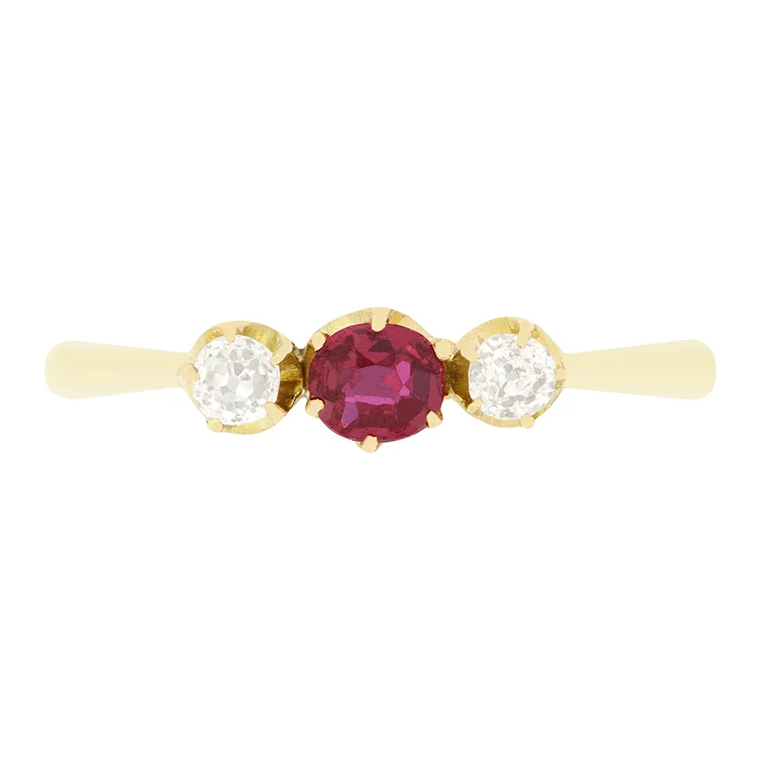 Victorian 0.25ct Ruby and Diamond Three Stone, c.1880s