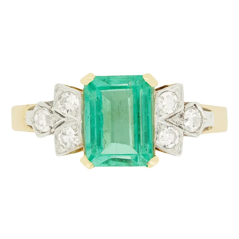 Edwardian 1.50ct Emerald and Diamond Ring, c1910s