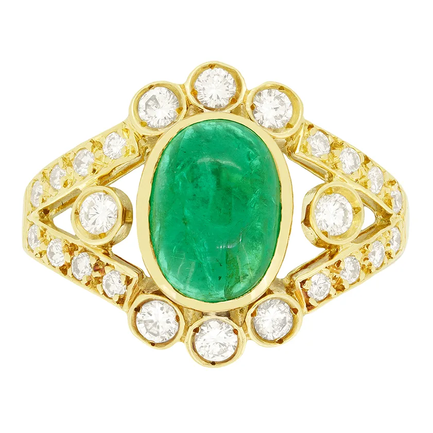 Vintage 1.90ct Emerald and Diamond Cluster Ring, hallmarked1986