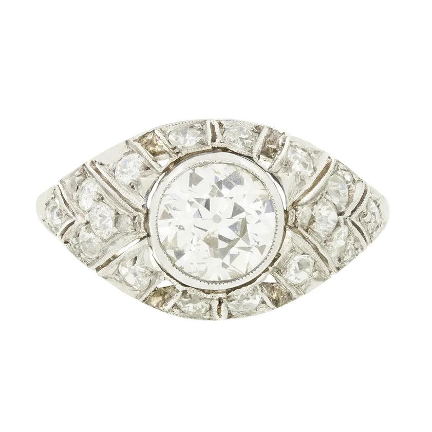 Art Deco 1.40ct Diamond Bombe Ring, c.1920s
