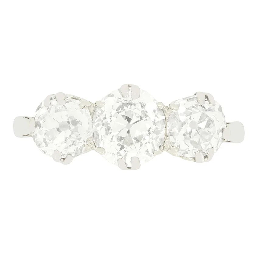 Art Deco 2.10ct Diamond Three Stone Ring, c.1920s