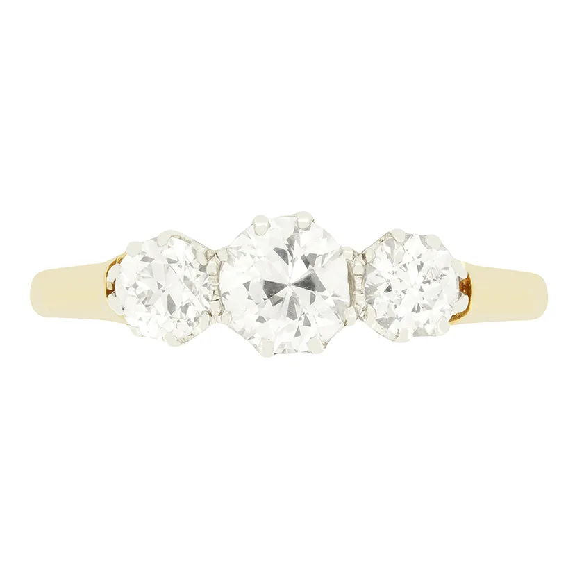 Edwardian 1.25ct Diamond Three Stone Ring, c.1910s