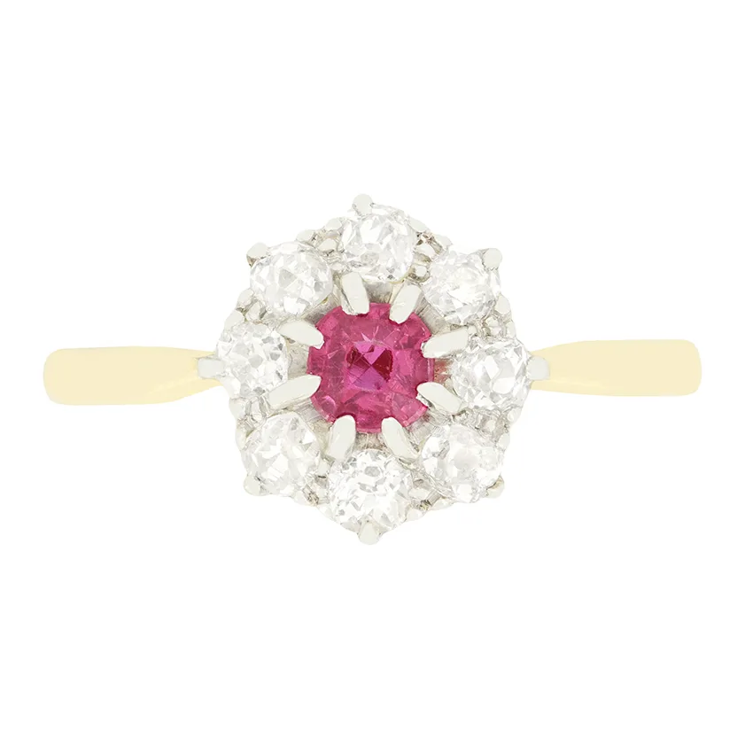 Edwardian 0.40ct Ruby and Diamond Cluster Ring, c.1910s