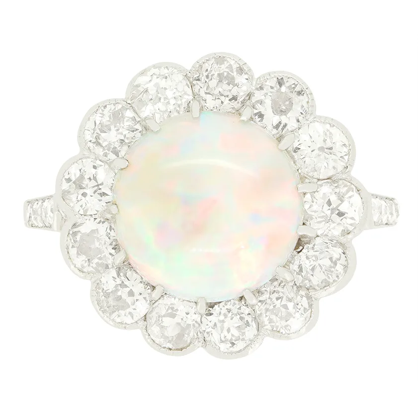 Art Deco 2.40ct Opal and Diamond Cluster Ring, c.1920s