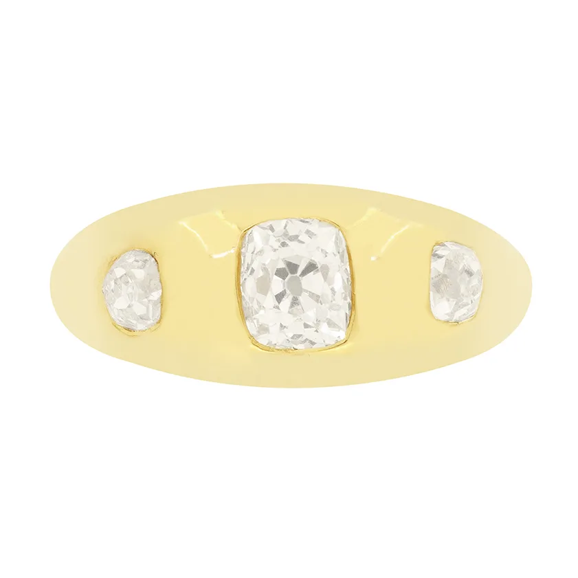Victorian 1.15ct Diamond Three Stone Gypsy Ring, c.1880s