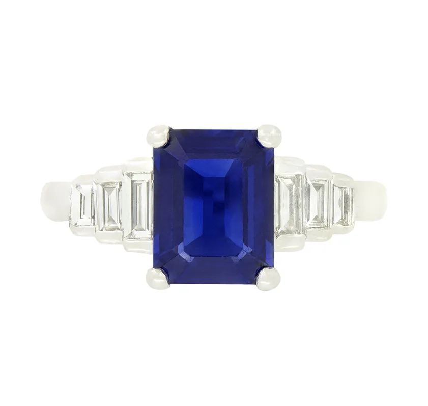 Vintage 2.20ct Sapphire and Diamond Ring, c.1950s