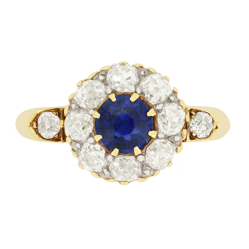 Victorian 0.75ct Sapphire and Diamond Cluster Ring, c.1880s