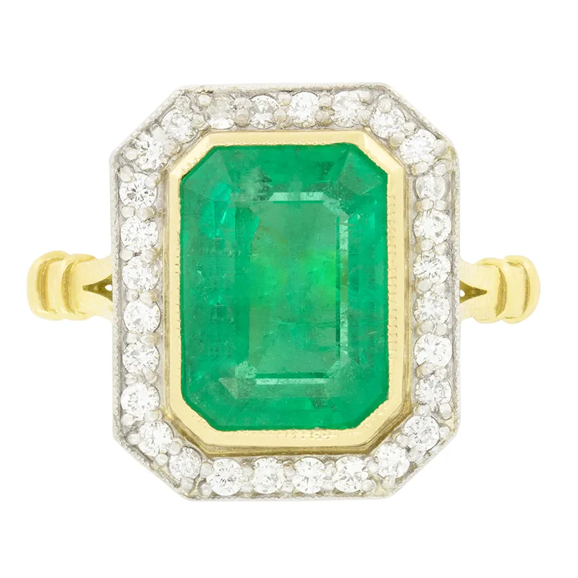 Vintage 3.50ct Emerald and Diamond Cluster Ring, c.1970s