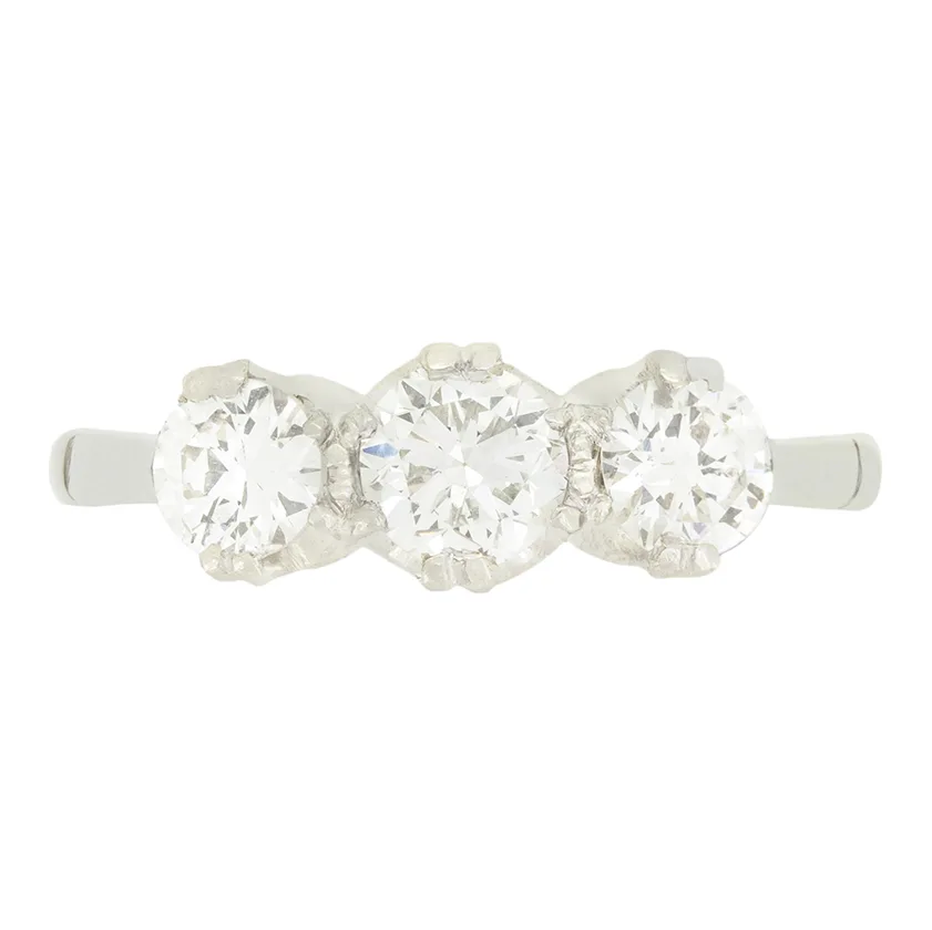 Art Deco 1.30ct Diamond Three Stone Ring, c.1930s