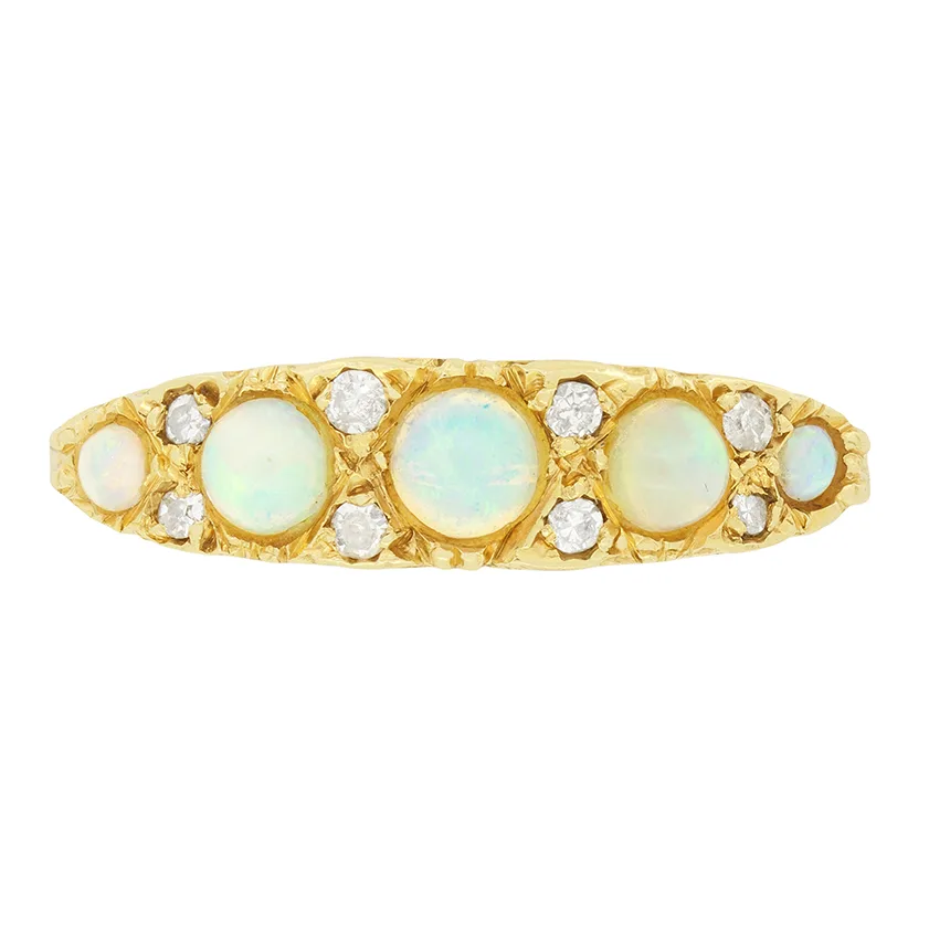 Victorian Style 0.90ct Opal Five Stone Ring, c.1960s