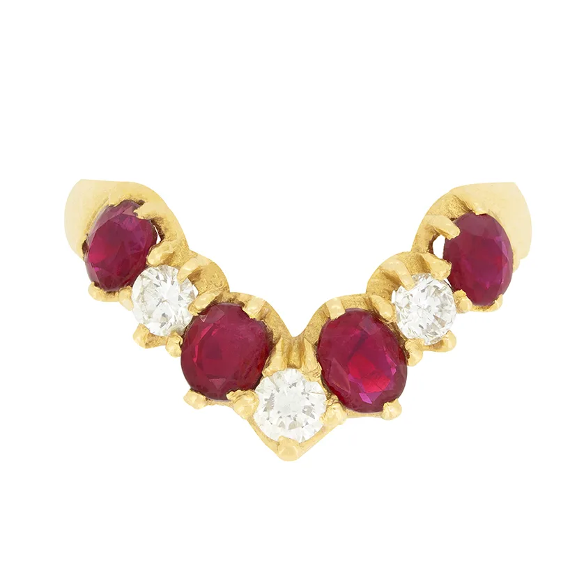 Vintage 0.80ct Ruby and Diamond V Shaped Ring, c.1980s