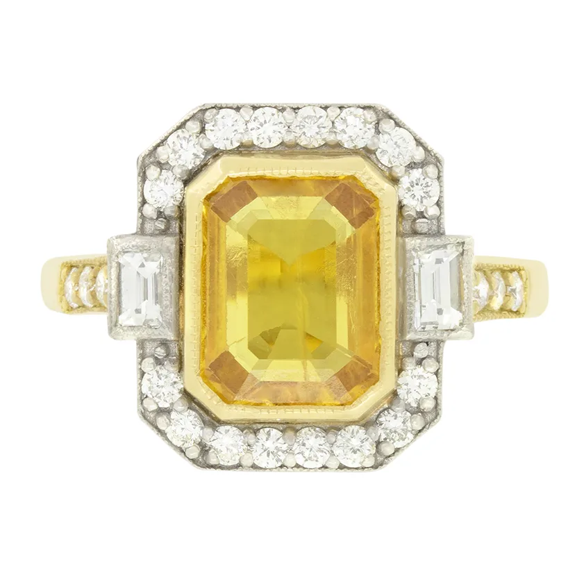 Vintage 2.50ct Yellow Sapphire and Diamond Ring, c.1980s
