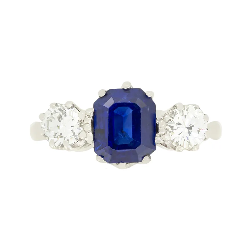 Art Deco 1.65ct Sapphire and Diamond Three Stone Ring
