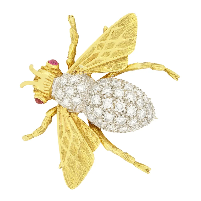 Vintage 1.00ct Diamond Fly Brooch, c.1970s