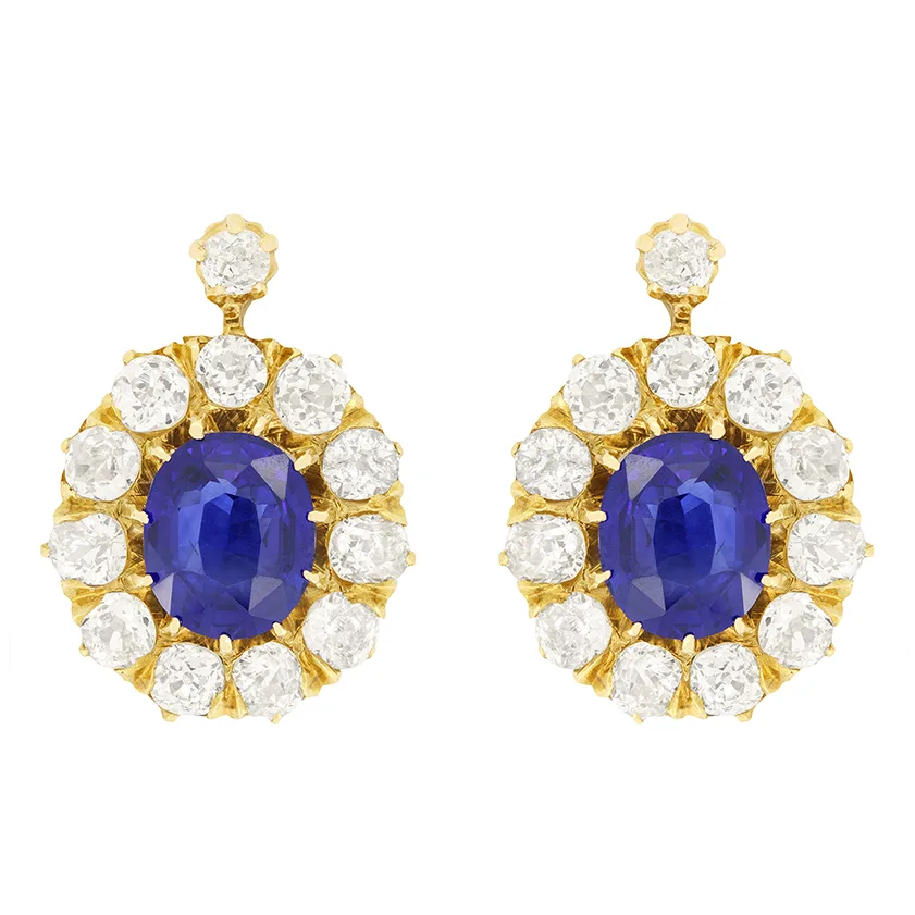 Late Victorian 3.60ct Sapphire and Diamond Cluster Earrings, c.1900s