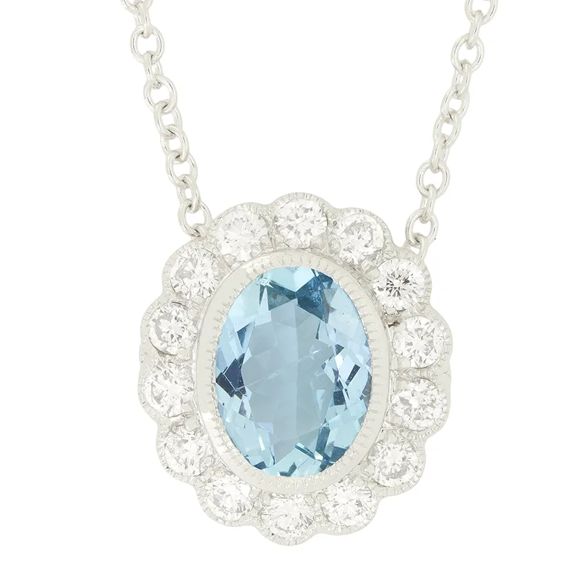 Vintage 1.20ct Aquamarine and Diamond Pendant, c.1970s