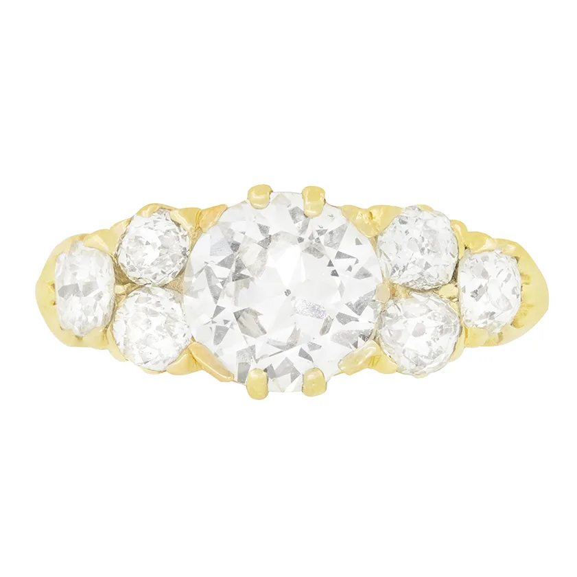 Victorian 2.70ct Diamond Carved Shank Ring, c.1880s