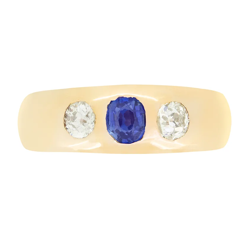 Victorian 0.40ct Sapphire and Diamond Three Stone Gypsy Ring, c.1880s