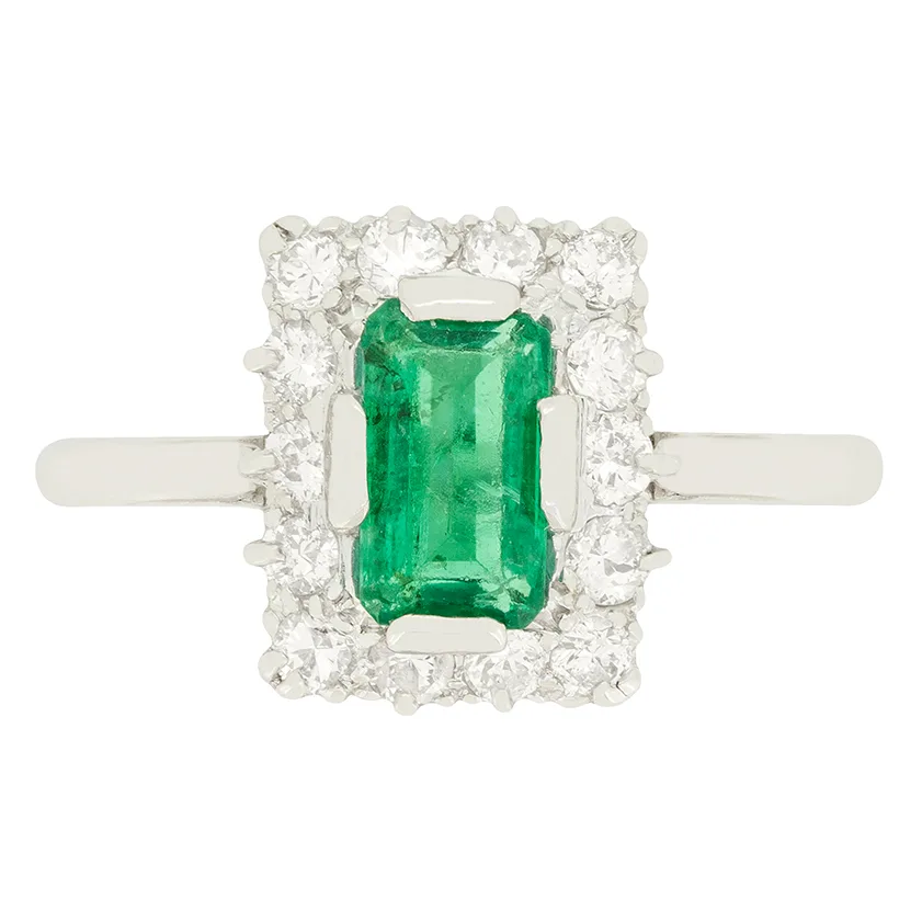 Late Deco 0.75ct Emerald and Diamond Cluster Ring, c.1930s